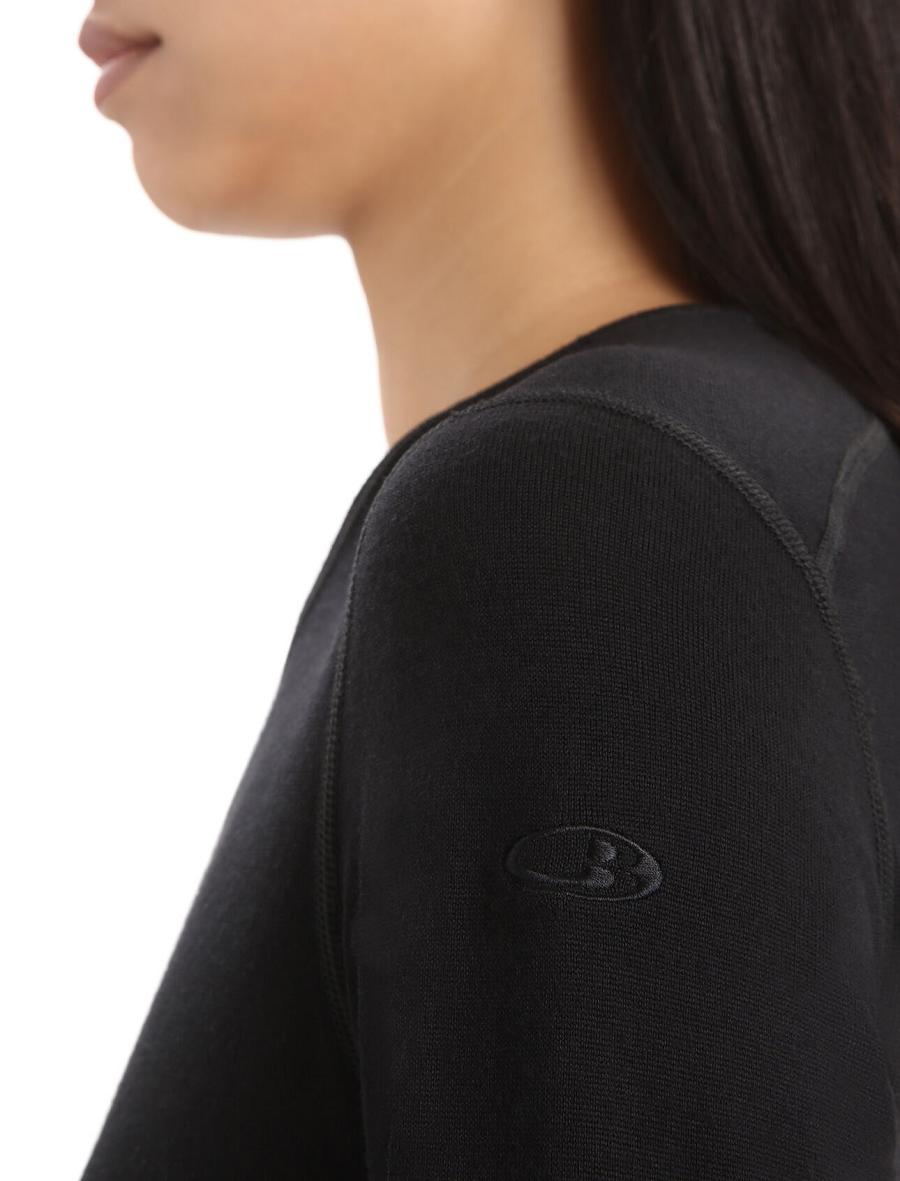 Women's Icebreaker Merino 260 Tech Long Sleeve Crewe Thermal Top Base Layers Black | CA 1024YXFU